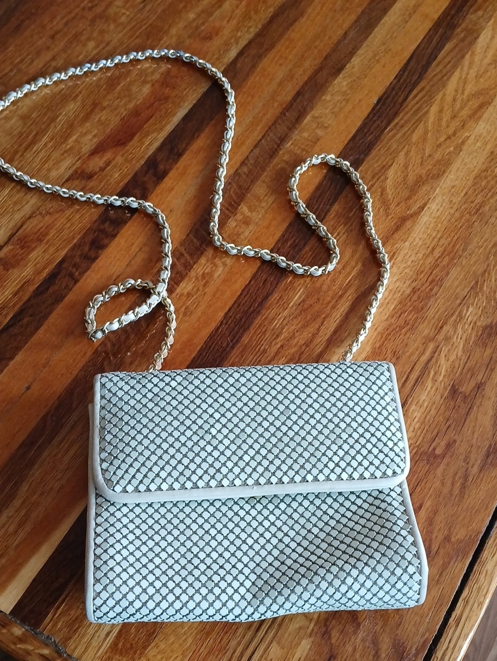 Vintage Whiting And Davis Ivory Metal Mesh Crossbody Purse